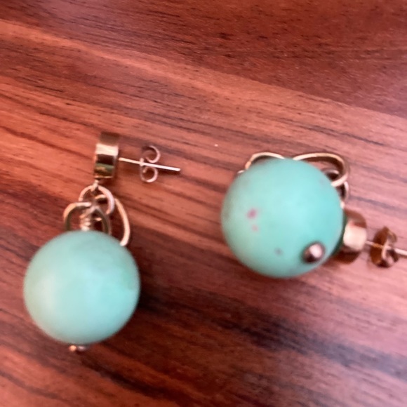 Turquoise round earrings with silver - Picture 4 of 6